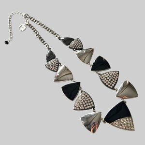 White House Black Market WHBM Necklace Silver-Tone Black Pave Shields Statement